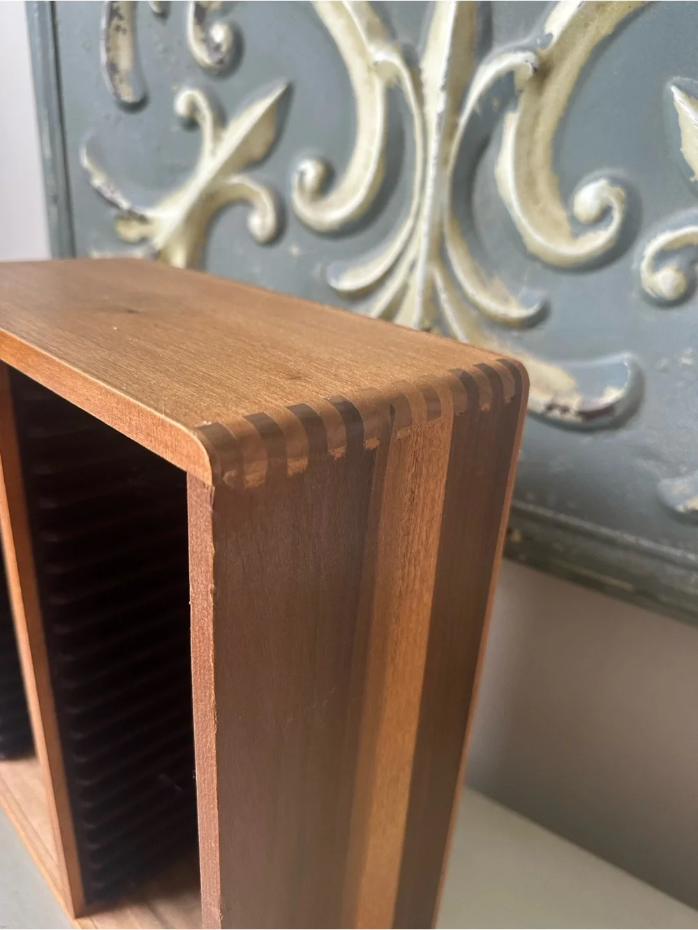 Vintage wood dove tail compact disc cd holder